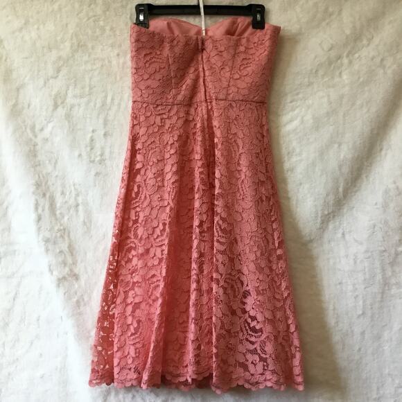 David's Bridal Strapless Coral Pink Lace Dress - Picture 8 of 15